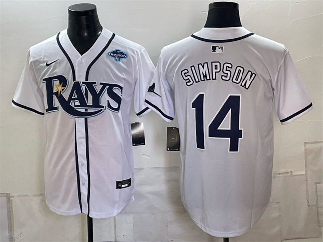 Men's White Tampa Bay Rays #14 Chandler Simpson 2026 AL East Champions Patch Vapor Limited Stitched Baseball Jersey